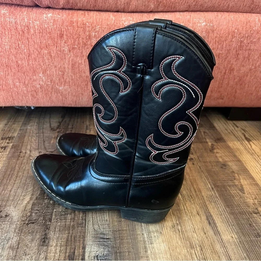 Faded Glory Flex Trail Black, Red, White Cowboy Western Boot Big Kid Size 3